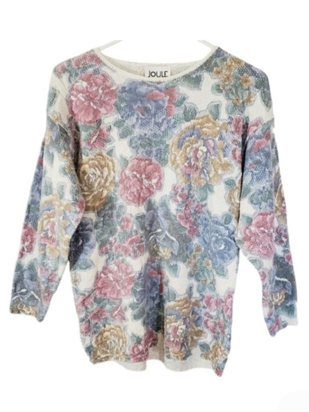 7230 * Joule Energy Vintage 80s Floral Print Sweater Blue Pink Size S